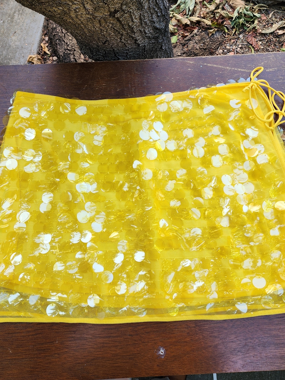NWT Aerie Sequin Party Mini Sarong Yellow Swim Wrap Cover Up Skirt L/XL